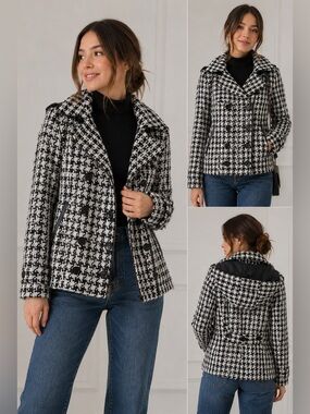 Tulle Black White Tweed Hooded Coat Peacoat Women’s Small
